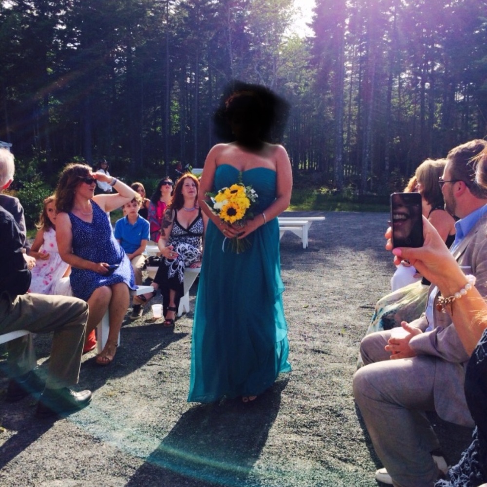 Teal green‎ strapless bridesmaid dress / summer maxi